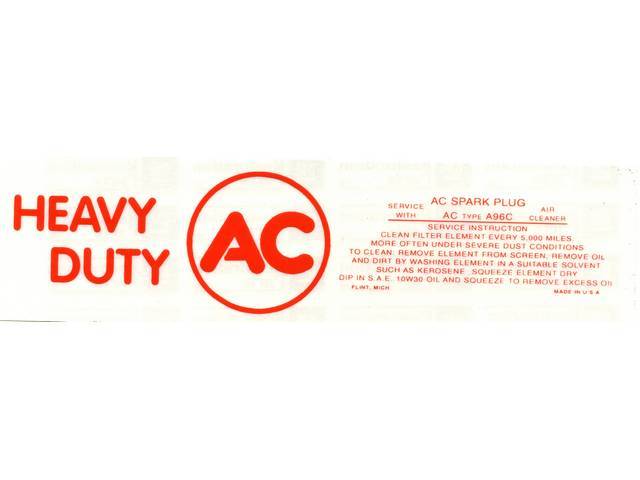 DECAL, Air Cleaner Service Instructions, red, *A96C*, repro