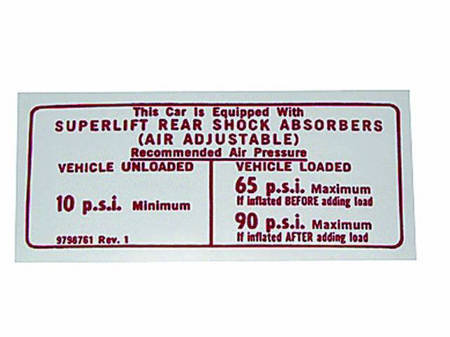 DECAL, Trunk, Air Shock Instructions, *9798761*, repro