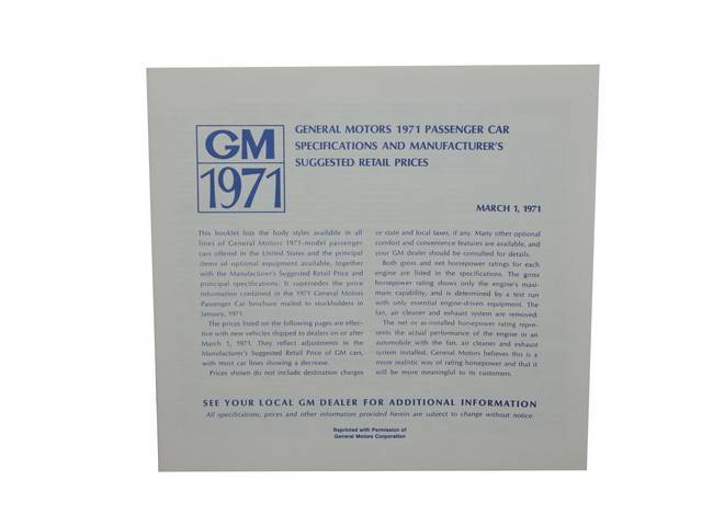 BOOKLET, *GM* New Vehicle Retail Price, repro