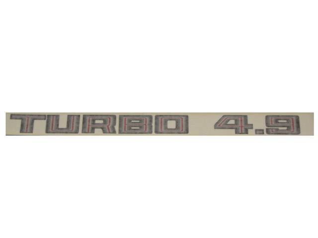 DECAL, Hood Scoop, *Turbo 4.9*, 3-Shades, Charcoal / Red, Repro