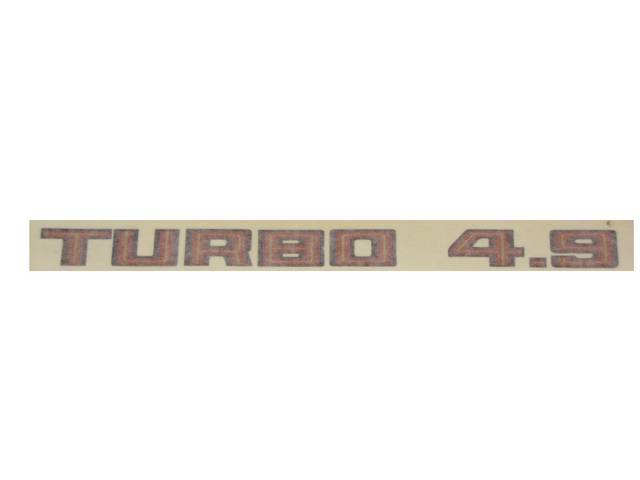 DECAL, Hood Scoop, *Turbo 4.9*, 3-Shades Red / Gold, Repro