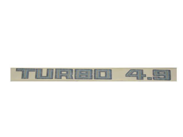 DECAL, Hood Scoop, *Turbo 4.9*, 3-Shades Blue / Gold, Repro