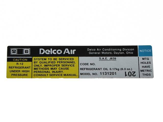 Delco Air Conditioning Compressor Decal, repro