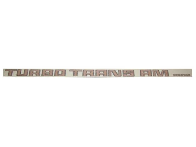 DECAL, Deck Lid Spoiler, *Turbo Trans Am*, 3-Shades Bronze / Gold, Repro