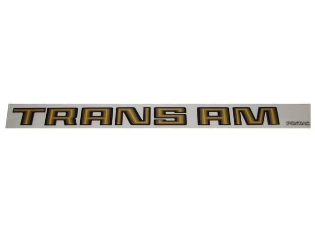 DECAL, Deck Lid Spoiler, *Trans Am*, 3-Shades Gold / Yellow / Orange, Repro