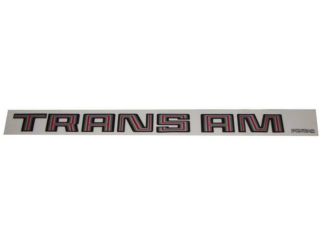 DECAL, Deck Lid Spoiler, *Trans Am*, 3-Shades, Charcoal / Red, Repro