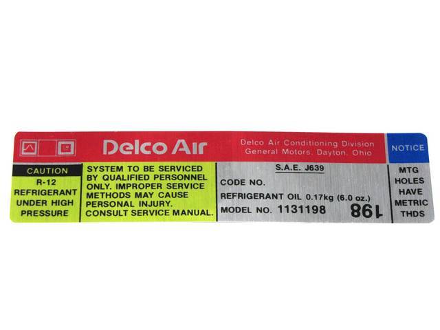 Delco Air Conditioning Compressor Decal, *1131198*, repro