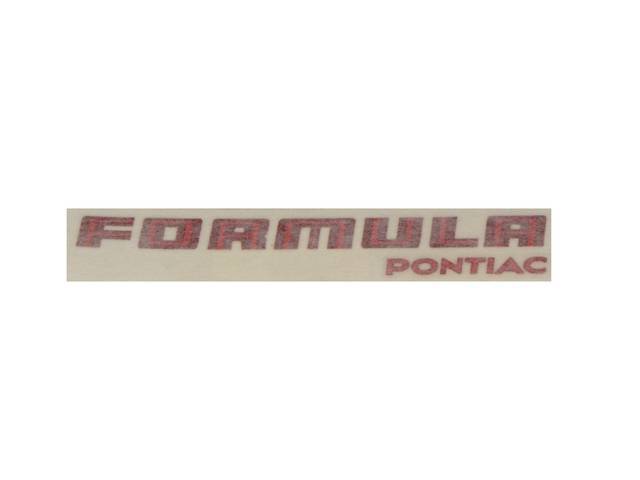 DECAL, BUMPER COVER, FRONT, *FORMULA*, RED, 5 5/8 INCH LENGTH, REPRO