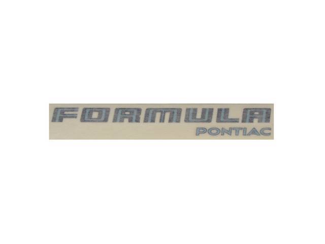 DECAL, BUMPER COVER, FRONT, *FORMULA*, BLUE, 5 5/8 INCH LENGTH, REPRO