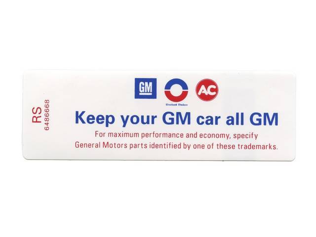 Air Cleaner Service Instructions Decal, *Keep your GM car all GM*, repro