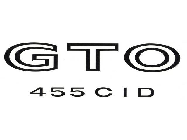 DECAL, Fender / Quarter Panel, *GTO 455 CID*, black, repro  ** Replaces original GM p/n 479917 **