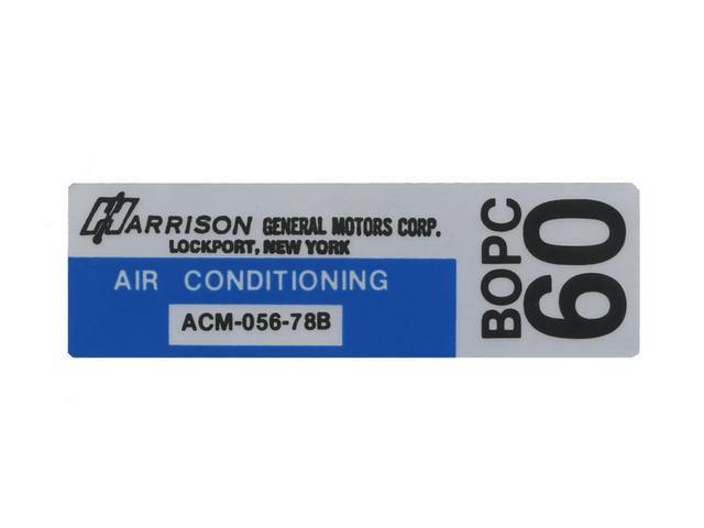 Harrison A/C Evaporator Box Decal, *ACM-056-78B*, repro