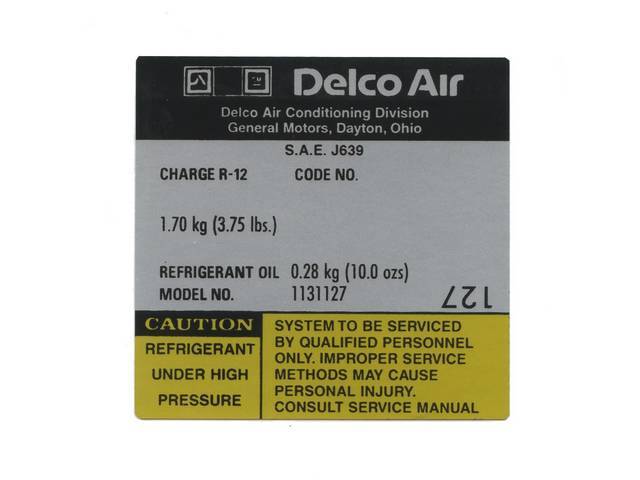Delco Air Conditioning Compressor Decal, *1131127*, repro