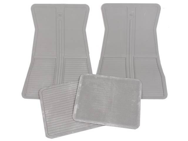 Floor Mats, Silver, OE Style W/ correct features incl the *GM* in the top center of the front mats, (4), repro