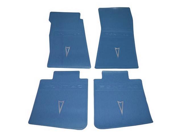 FLOOR MATS, Blue, OE Style W/ correct features incl the *Pontiac* in the top center and the Arrowhead, Repro, (4)