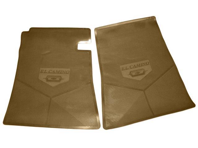 FLOOR MAT SET, Rubber Custom Logo, features the *EL CAMINO* logo and Sure-Grip backing, Tan, Legendary Auto Interior, (2), vintage style repro