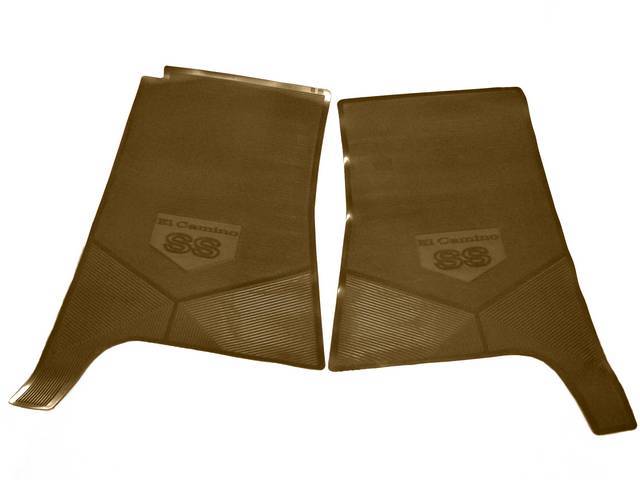 FLOOR MAT SET, Rubber Custom Logo, features the *EL CAMINO SS* logo and Sure-Grip backing, Tan, Legendary Auto Interior, (2), vintage style repro