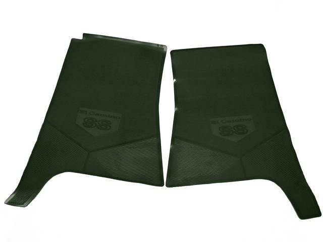 FLOOR MAT SET, Rubber Custom Logo, features the *EL CAMINO SS* logo and Sure-Grip backing, Dark Green, Legendary Auto Interior, (2), vintage style repro