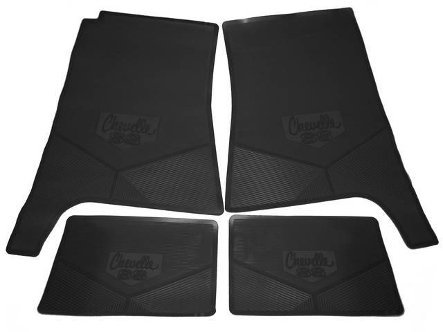 FLOOR MAT SET, Rubber Custom Logo, features the *CHEVELLE SS* logo and Sure-Grip backing, Black, Legendary Auto Interior, (4), vintage style repro