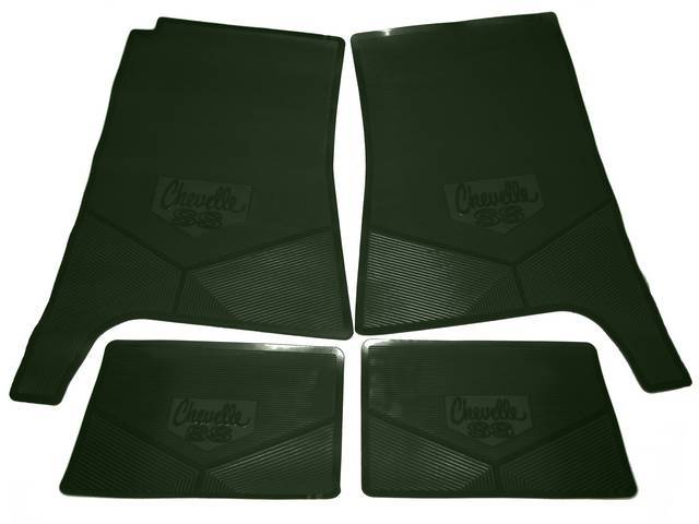 FLOOR MAT SET, Rubber Custom Logo, features the *CHEVELLE SS* logo and Sure-Grip backing, Dark Green, Legendary Auto Interior, (4), vintage style repro