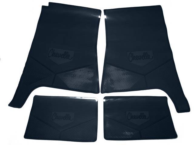 FLOOR MAT SET, Rubber Custom Logo, features the *CHEVELLE* logo and Sure-Grip backing, Dark Blue, Legendary Auto Interior, (4), vintage style repro