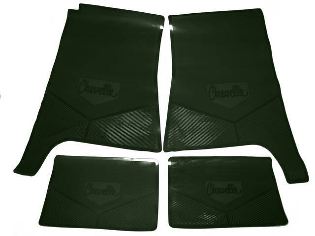 FLOOR MAT SET, Rubber Custom Logo, features the *CHEVELLE* logo and Sure-Grip backing, Dark Green, Legendary Auto Interior, (4), vintage style repro