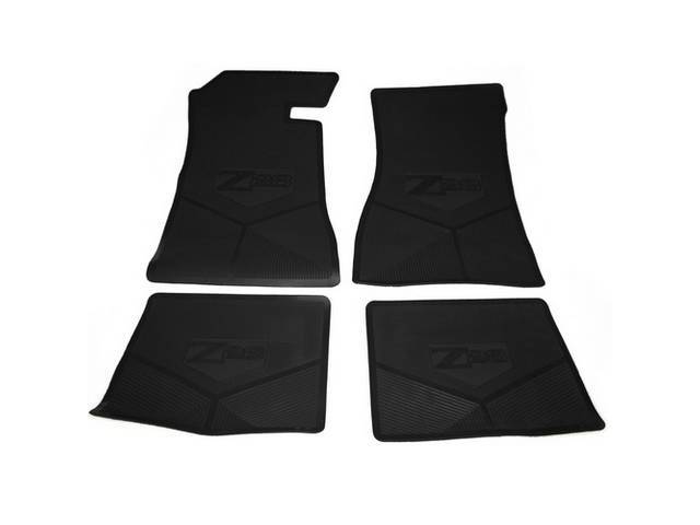 FLOOR MAT SET, Rubber Custom Logo, features the *Z/28* logo and Sure-Grip backing, Black, Legendary Auto Interior, (4), vintage style repro