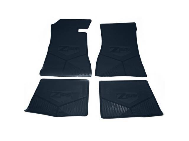 FLOOR MAT SET, Rubber Custom Logo, features the *Z/28* logo and Sure-Grip backing, Dark Blue, Legendary Auto Interior, (4), vintage style repro