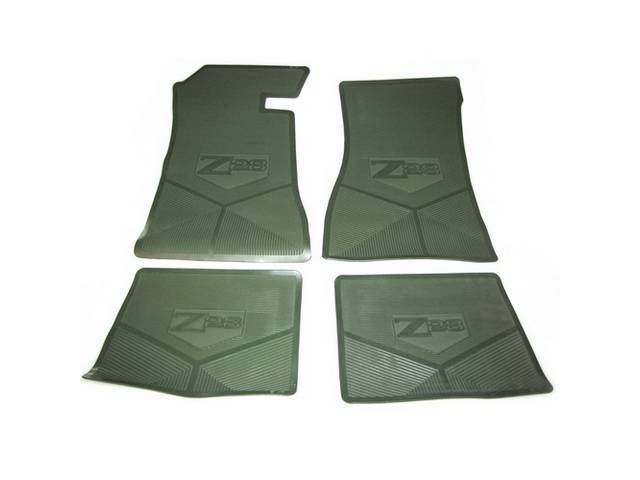 FLOOR MAT SET, Rubber Custom Logo, features the *Z/28* logo and Sure-Grip backing, Dark Green, Legendary Auto Interior, (4), vintage style repro