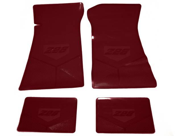 FLOOR MAT SET, Rubber Custom Logo, features the *Z/28* logo and Sure-Grip backing, Medium Red, Legendary Auto Interior, (4), vintage style repro