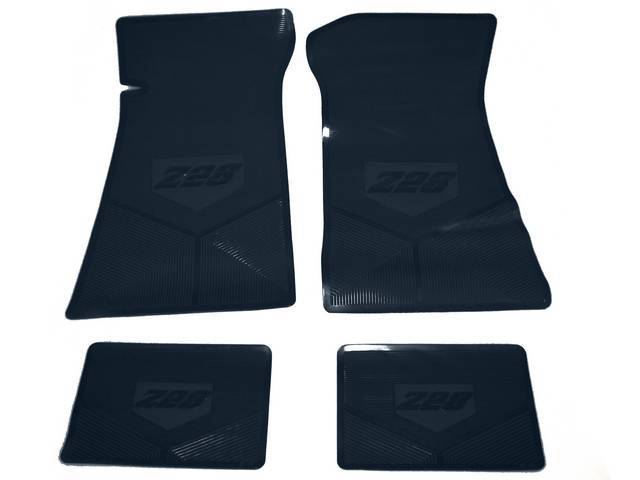 FLOOR MAT SET, Rubber Custom Logo, features the *Z/28* logo and Sure-Grip backing, Dark Blue, Legendary Auto Interior, (4), vintage style repro