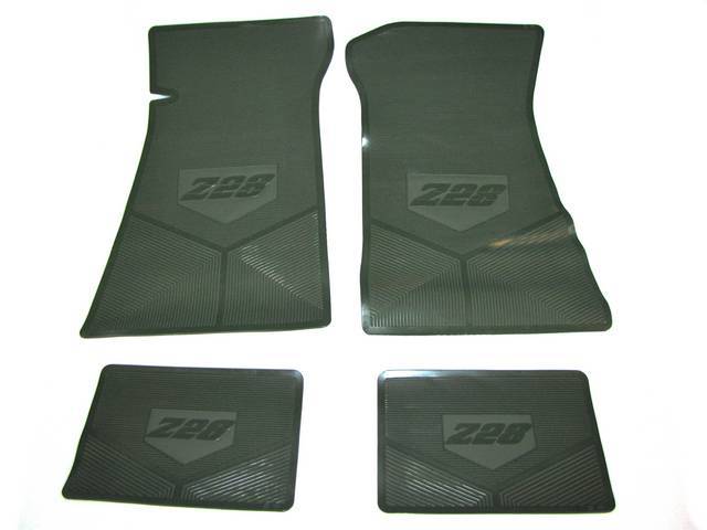 FLOOR MAT SET, Rubber Custom Logo, features the *Z/28* logo and Sure-Grip backing, Dark Green, Legendary Auto Interior, (4), vintage style repro