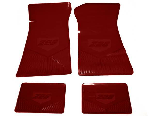 FLOOR MAT SET, Rubber Custom Logo, features the *Z/28* logo and Sure-Grip backing, Maroon, Legendary Auto Interior, (4), vintage style repro
