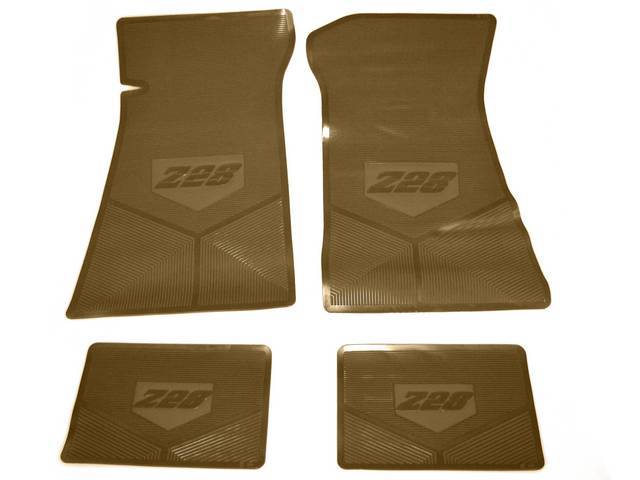 FLOOR MAT SET, Rubber Custom Logo, features the *Z/28* logo and Sure-Grip backing, Tan, Legendary Auto Interior, (4), vintage style repro
