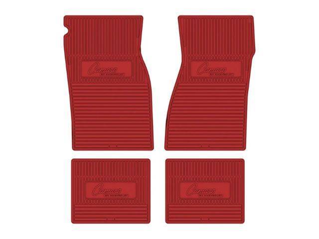 Custom Vintage Logo Floor Mat Set, features the *Camaro BY CHEVROLET* logo, Bright Red, 4-pc set