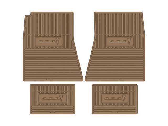 FLOOR MAT SET, Rubber Custom Logo, features the *GTO* logo and Sure-Grip backing, tan (close match to our *K* code carpet), Legendary Auto Interior, (4), vintage style repro