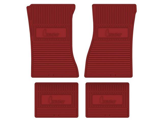 Custom Vintage Logo Floor Mat Set, features the *Camaro* logo, Red, 4-pc set