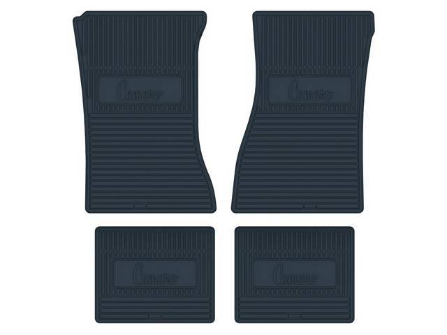 Custom Vintage Logo Floor Mat Set, features the *Camaro* logo, Dark Blue, 4-pc set