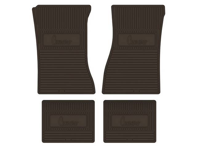 Custom Vintage Logo Floor Mat Set, features the *Camaro* logo, Brown, 4-pc set