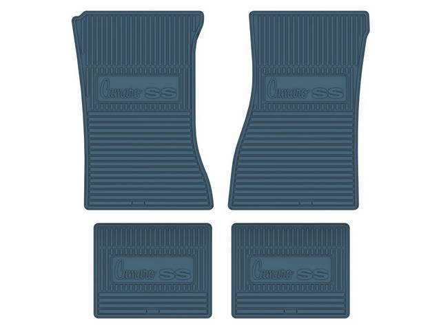 Custom Vintage Logo Floor Mat Set, features the *Camaro SS* logo, Medium Blue, 4-pc set