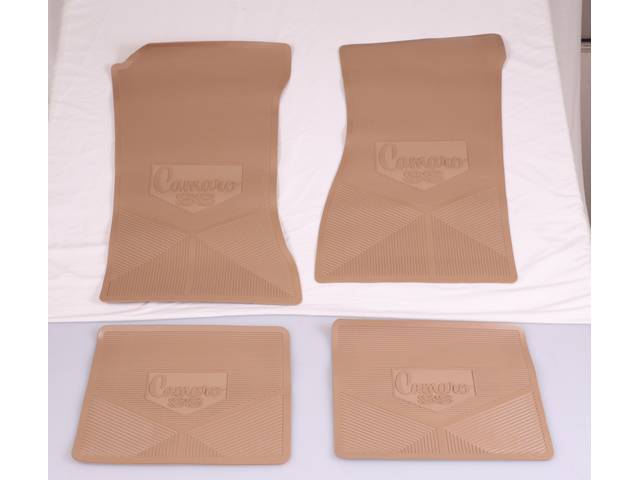 Custom Vintage Logo Floor Mat Set, features the *Camaro SS* logo, Tan, 4-pc set