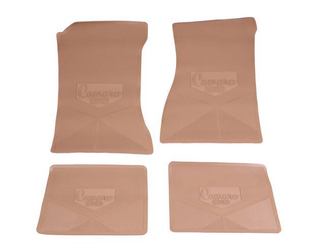 Custom Vintage Logo Floor Mat Set, features the *Camaro SS* logo, Tan, 4-pc set