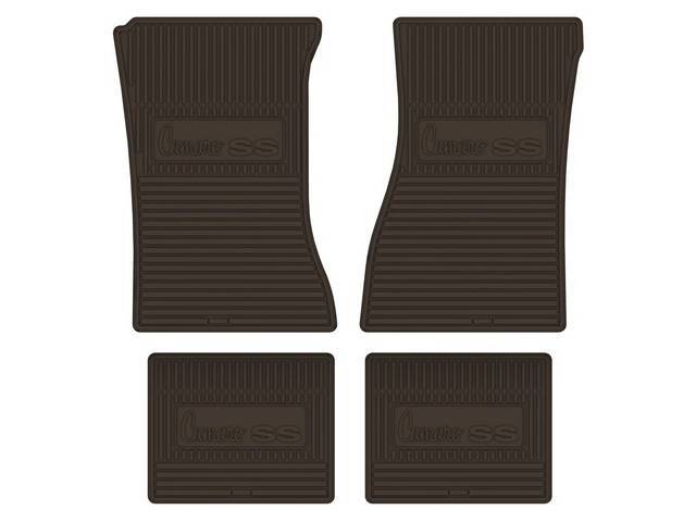 Custom Vintage Logo Floor Mat Set, features the *Camaro SS* logo, Brown, 4-pc set