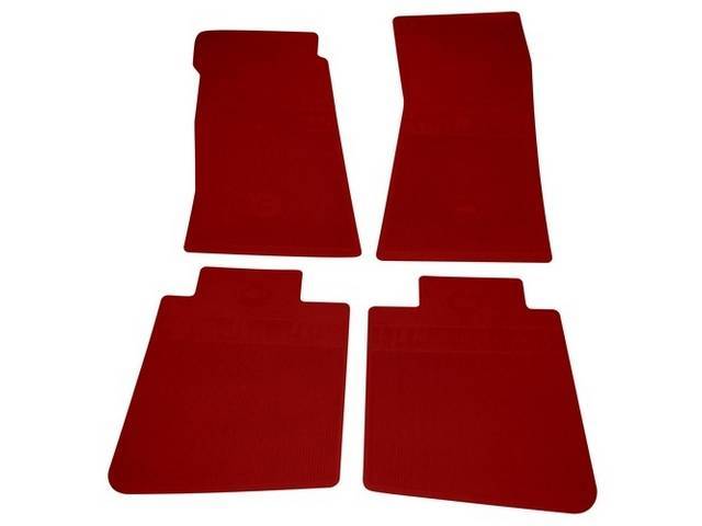 FLOOR MATS, Rubber, OE Style Bow Tie, Red, (4) Die Cut To Fit Original Floorpan Contours, Incl Embossed Bow Tie Logo and OE Style Carpet Grips, OER reproduction