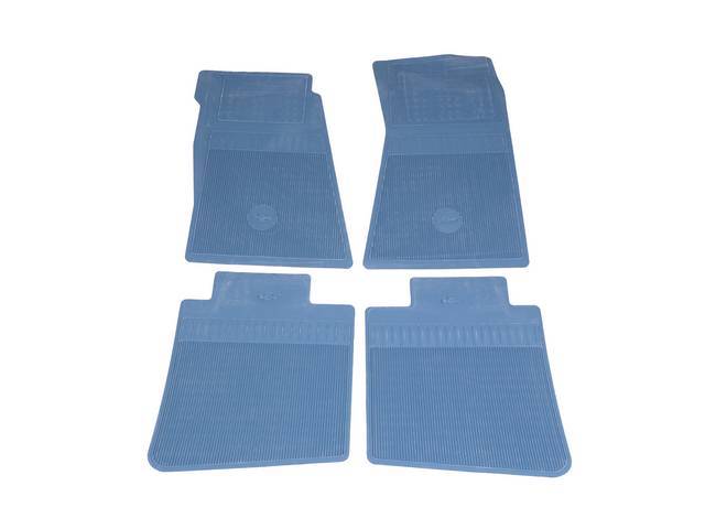 FLOOR MATS, Rubber, OE Style Bow Tie, Light Blue, (4) Die Cut To Fit Original Floorpan Contours, Incl Embossed Bow Tie Logo and OE Style Carpet Grips, OER reproduction