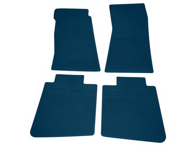 FLOOR MATS, Rubber, OE Style Bow Tie, Medium Blue, (4) Die Cut To Fit Original Floorpan Contours, Incl Embossed Bow Tie Logo and OE Style Carpet Grips, OER reproduction