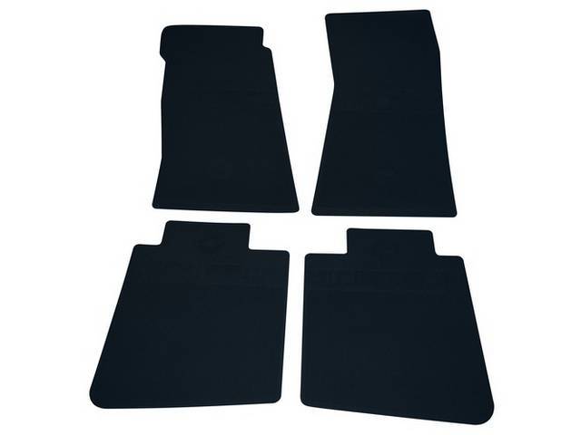 FLOOR MATS, Rubber, OE Style Bow Tie, Dark Blue, (4) Die Cut To Fit Original Floorpan Contours, Incl Embossed Bow Tie Logo and OE Style Carpet Grips, OER reproduction