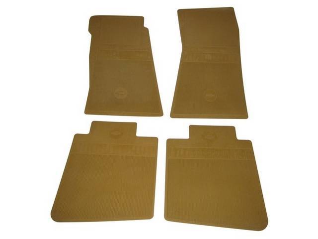 FLOOR MATS, Rubber, OE Style Bow Tie, Gold, (4) Die Cut To Fit Original Floorpan Contours, Incl Embossed Bow Tie Logo and OE Style Carpet Grips, OER reproduction