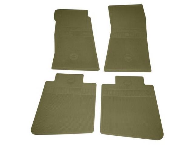 FLOOR MATS, Rubber, OE Style Bow Tie, Ivy Gold, (4) Die Cut To Fit Original Floorpan Contours, Incl Embossed Bow Tie Logo and OE Style Carpet Grips, OER reproduction