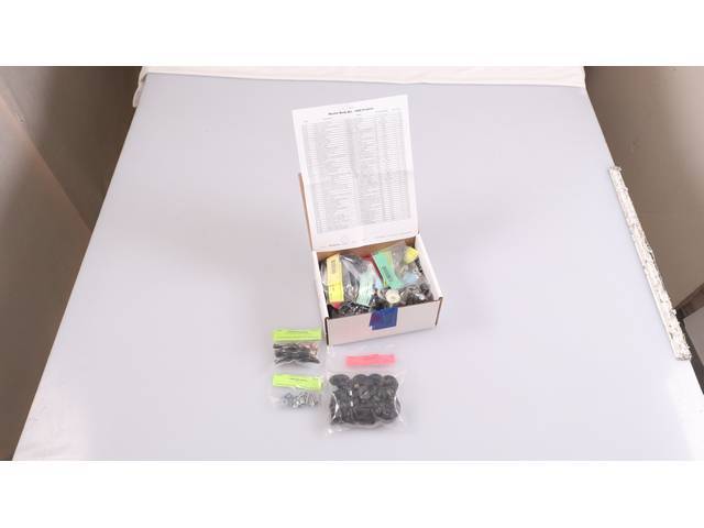 HARDWARE KIT, Master Body, correct fasteners to assemble vehicle sheetmetal in one kit at a discount over purchasing individual smaller kits, (572) incl OE style fasteners w/ correct color and markings